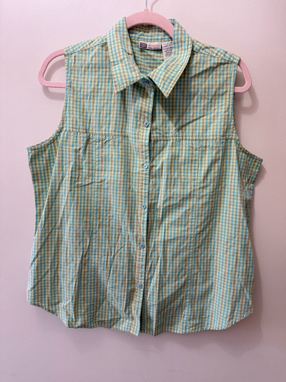 Vintage Y2K Plaid Patchwork Vest Button Up Tank Top Brat Lime Green Retro XL